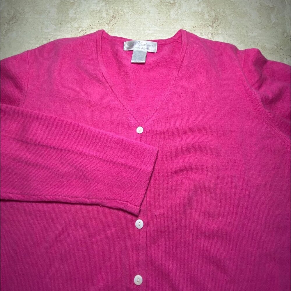 Womens Pink 2 Ply‎ Cashmere Button-Up Cardigan Size L Barbiecore Fairy Whimsy